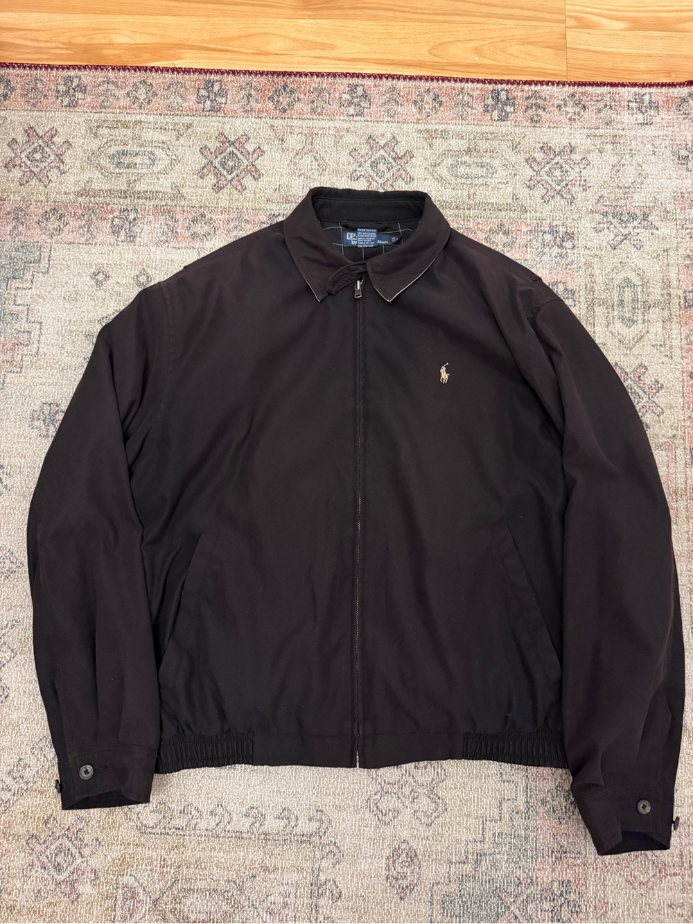 Vintage Polo Ralph Lauren Black Harrington Jacket Grid Lined Size Medium